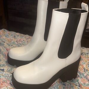 Madden Girl White and Black Heeled Boots